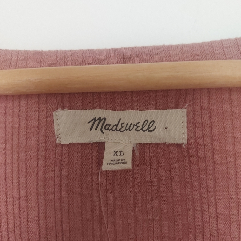 NWT Madewell Pointelle Square-Scoop Tee Rose Pink Ribbed Knit Long Sleeve XLarge - Picture 5 of 6